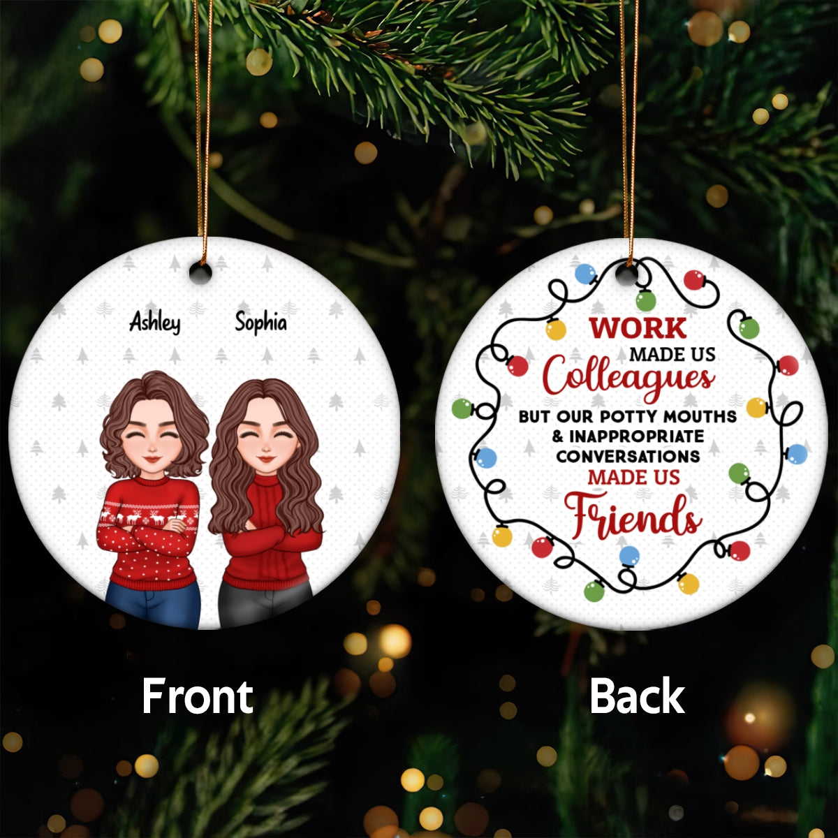 Coworkers Are Christmas Light Cool Man Woman Gift For Colleagues Personalized Double Sided Circle Ornament