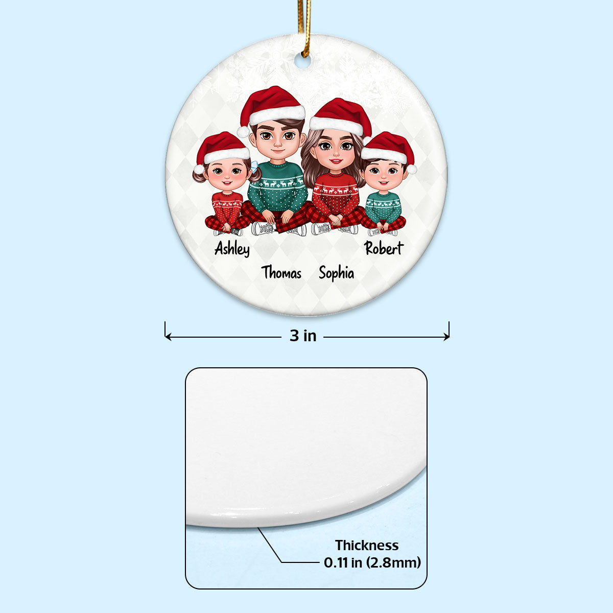 Family Christmas Sitting Crossed Legs Personalized Double Sided Circle Ornament