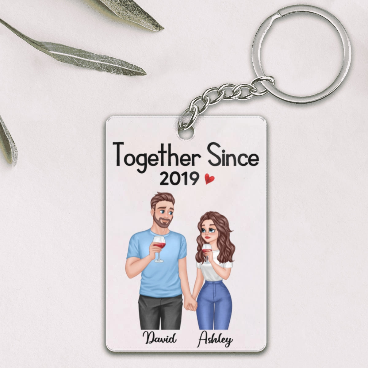 Cartoon Couple Hand In Hand Together Since Personalized Acrylic Keychain - Gift For Him - Gift For Her