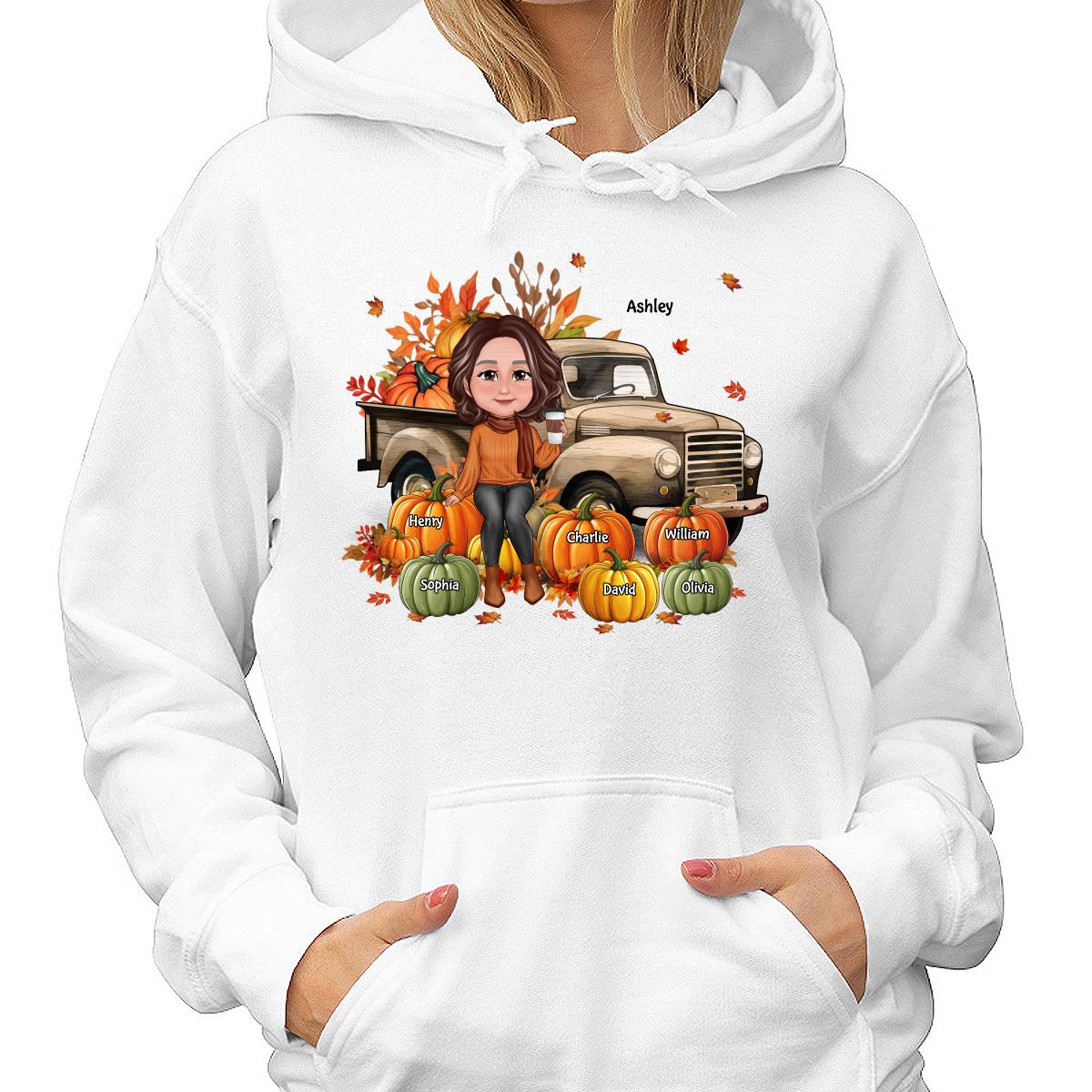 Wood Patterned Truck Grandma Mom Pumpkins Personalized Shirt