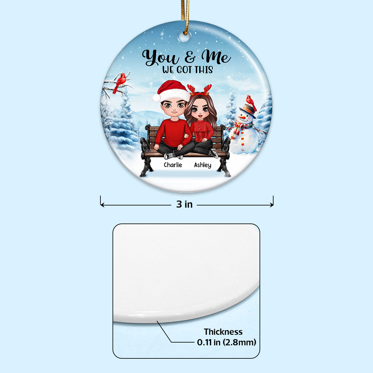 You & Me We Got This Pajamas Couple Sitting Anniversary Date Calendar Personalized Double Sided Circle Ornament