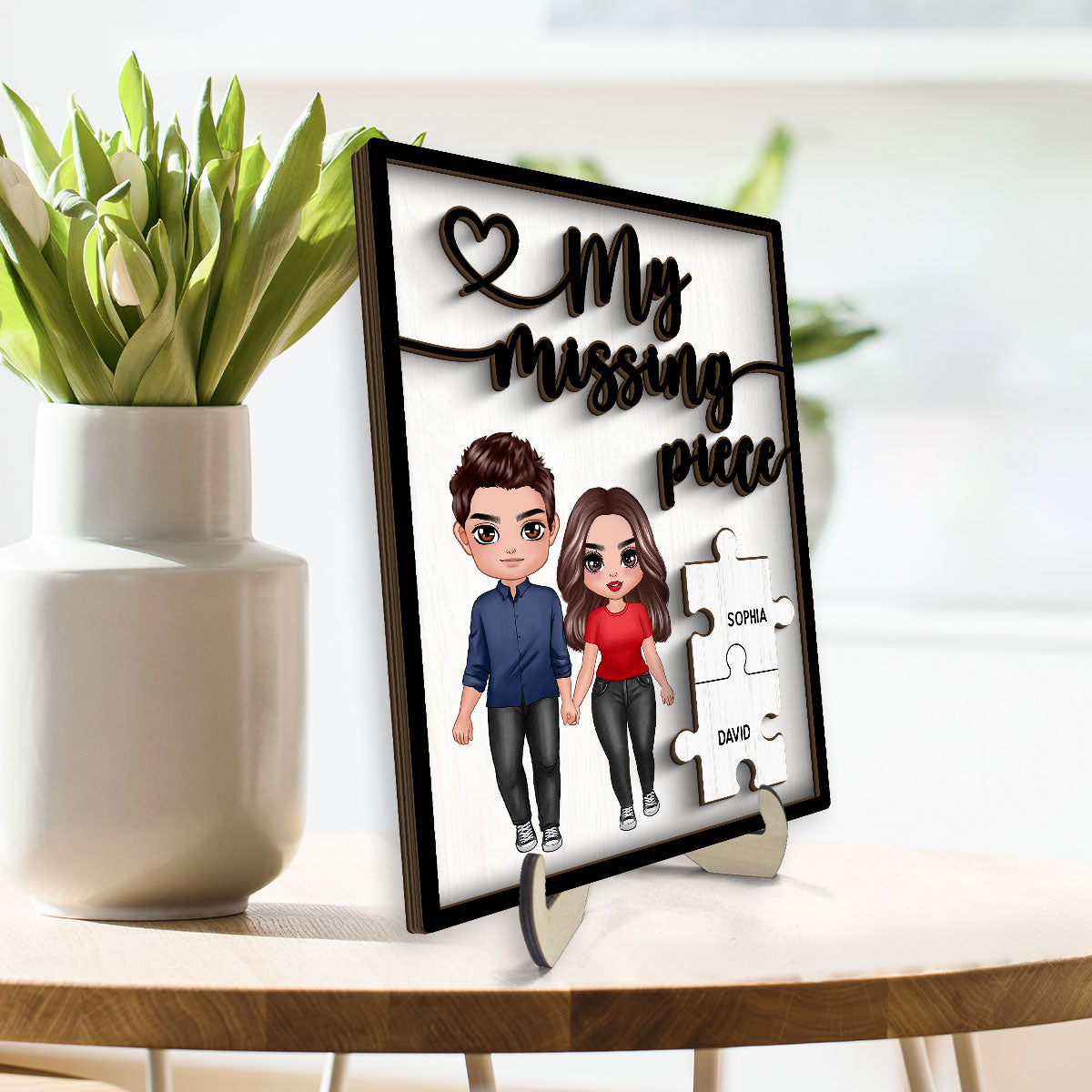 My Missing Piece Valentine‘s Day Doll Couple Standing Gift For Her Gift For Him Personalized 2-Layer Wooden Plaque