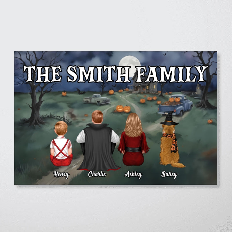 Halloween Family Back View Sitting Personalized Poster