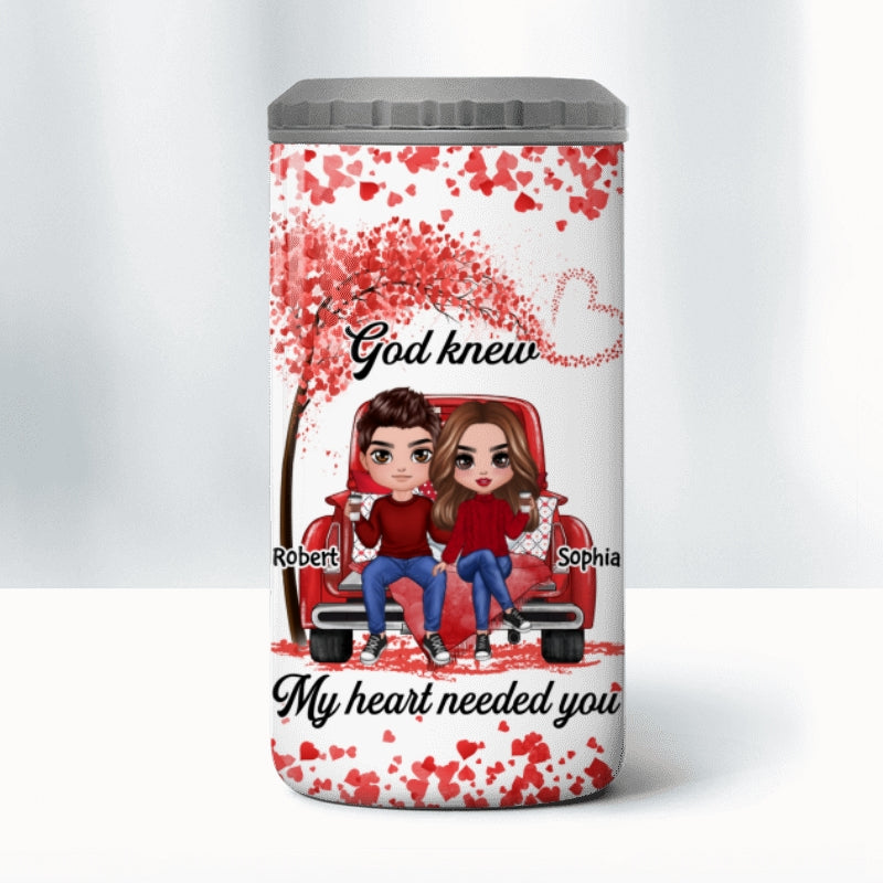 Couple On Truck Heart Tree Valentine‘s Day Gift Personalized 4 In 1 Can Cooler