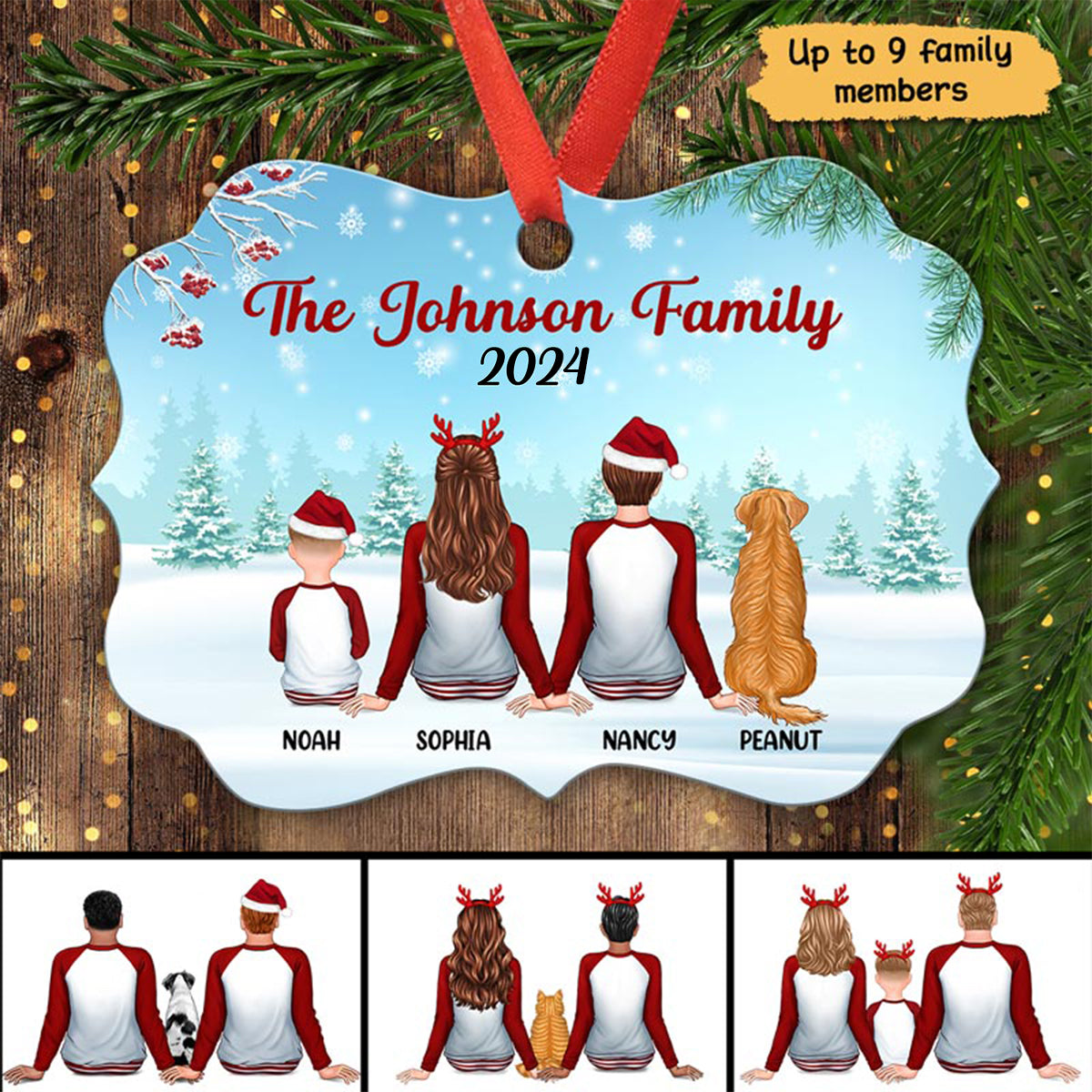 Christmas Family Couple Gender In Snow Back View Personalized Christmas Ornament