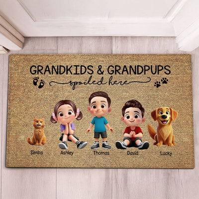 Grandkids & Grandpups Spoiled Here Personalized Doormat, Grandparents Welcome Mat