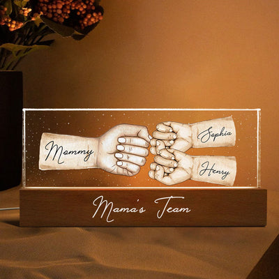 Mama's Team Fist Bump Personalized Acrylic LED Night Light, Gift For Mom, Grandma