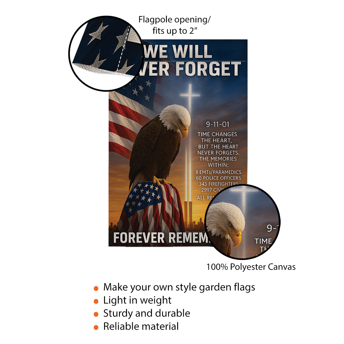 9/11 Never Forget Garden Flag, Patriot Decor, Prayer Flags, Patriotic Flags, USA Flag