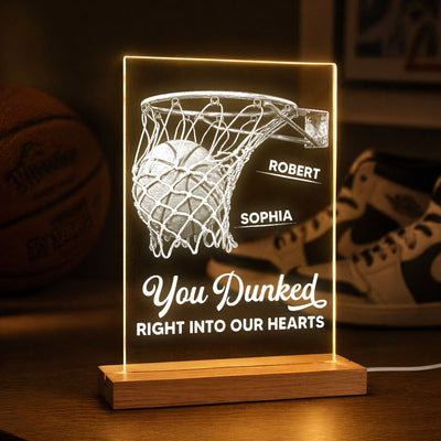 We Dunked Right Into Our Heart - Personalized Acrylic Plaque LED Night Light - Father's Day Gift For Basketball Dad
