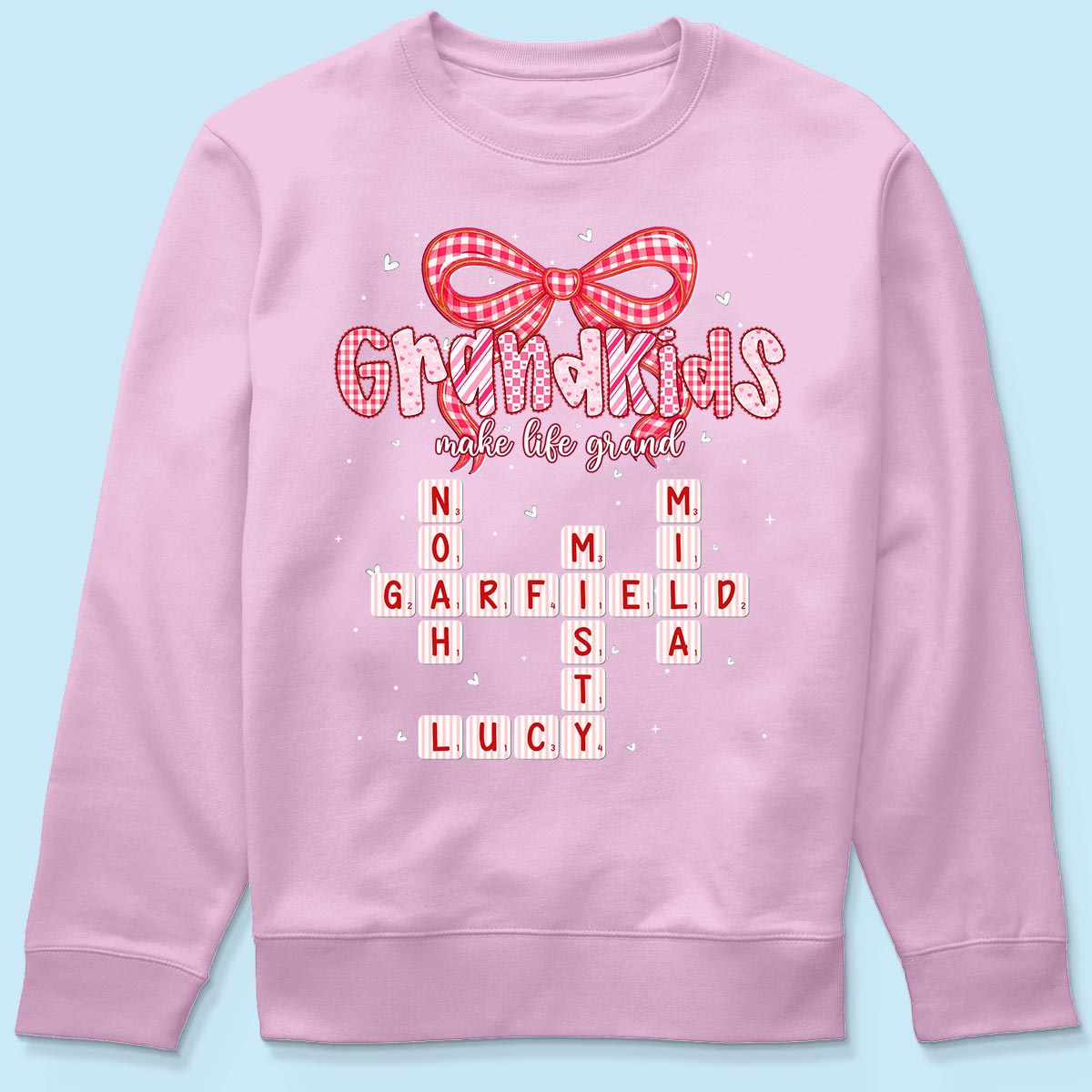 Grandkids Make Life Grand Preppy Valentine Pattern Crossword Puzzle Art - Personalized Shirt - Valentine's Day Gift For Grandma