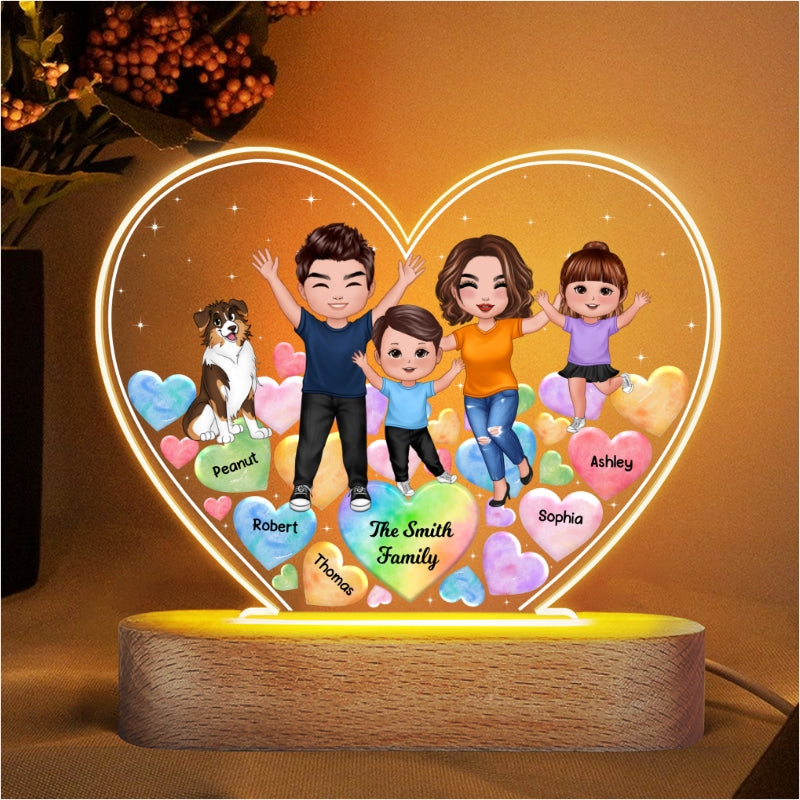 Happy Doll Family Hearts In Heart Personalized Heart Acrylic LED Night Light