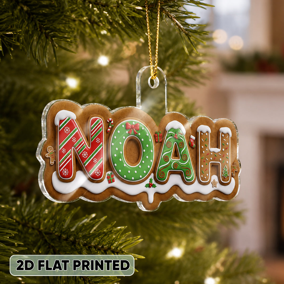Custom Alphabet Kid Name Gingerbread Letter - Personalized Acrylic Ornament - Gift for Daughter, Son, Grandkids