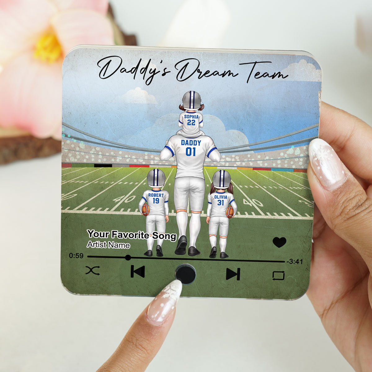 American Football Dad Dream Team Personalized Music Fridge Magnet, Birthday Father's Day Gift For Dad, For Grandpa, For Husband