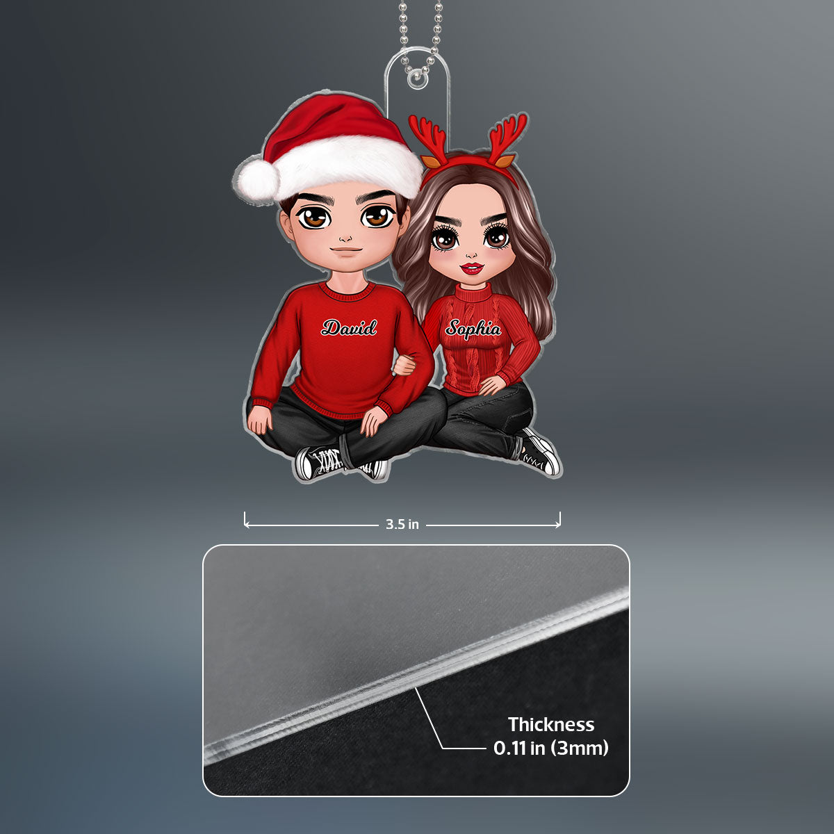 Christmas Doll Couple Sitting Hugging - Personalized Ornament