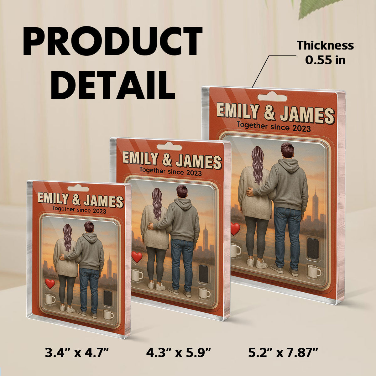 Couple Action Figures Realistic Figures Style Personalized Acrylic Block Plaque