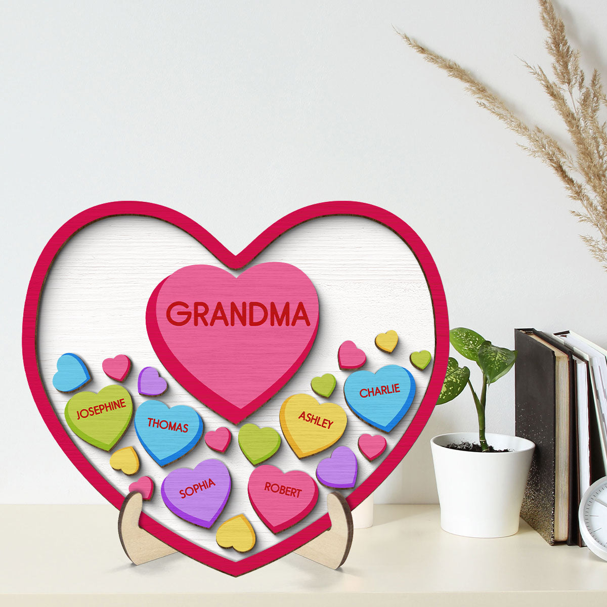 Grandma Mom Conversation Hearts In Heart Valentine‘s Day Gift Personalized 2-Layer Wooden Plaque