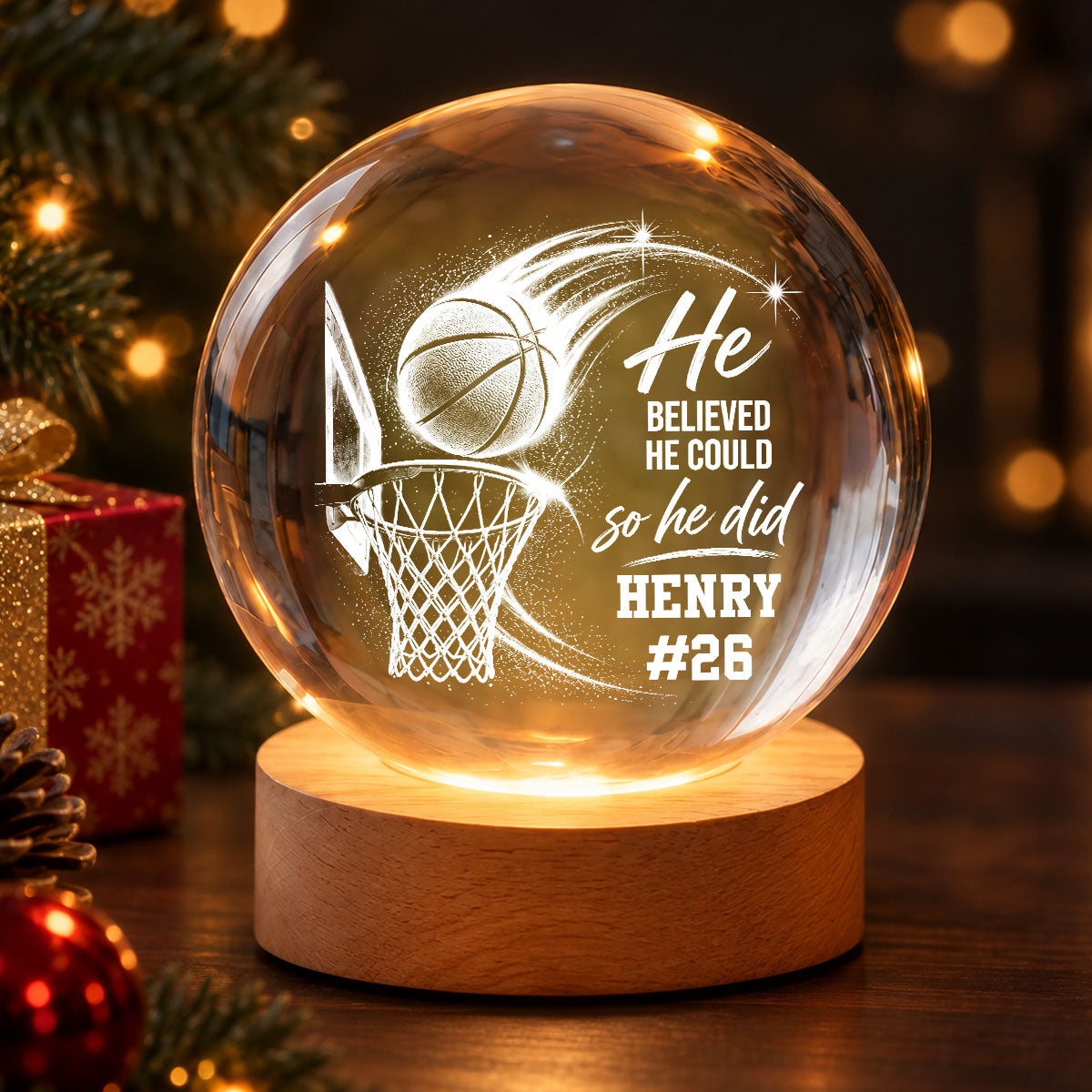 Proud Basketball Player Name And Number - Personalized Crystal Ball - Christmas Gift For Teenagers, Basketball Players, Basketball Lovers, Daughter, Granddaughter, Son, Grandson