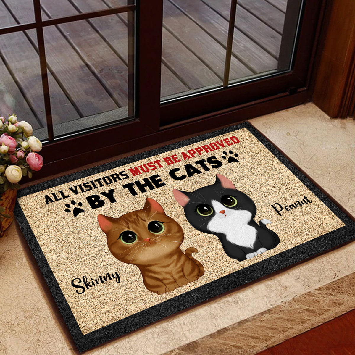 Watercolor Cute Cats All Visitors Must Be Approved By Cats Personalized Doormat