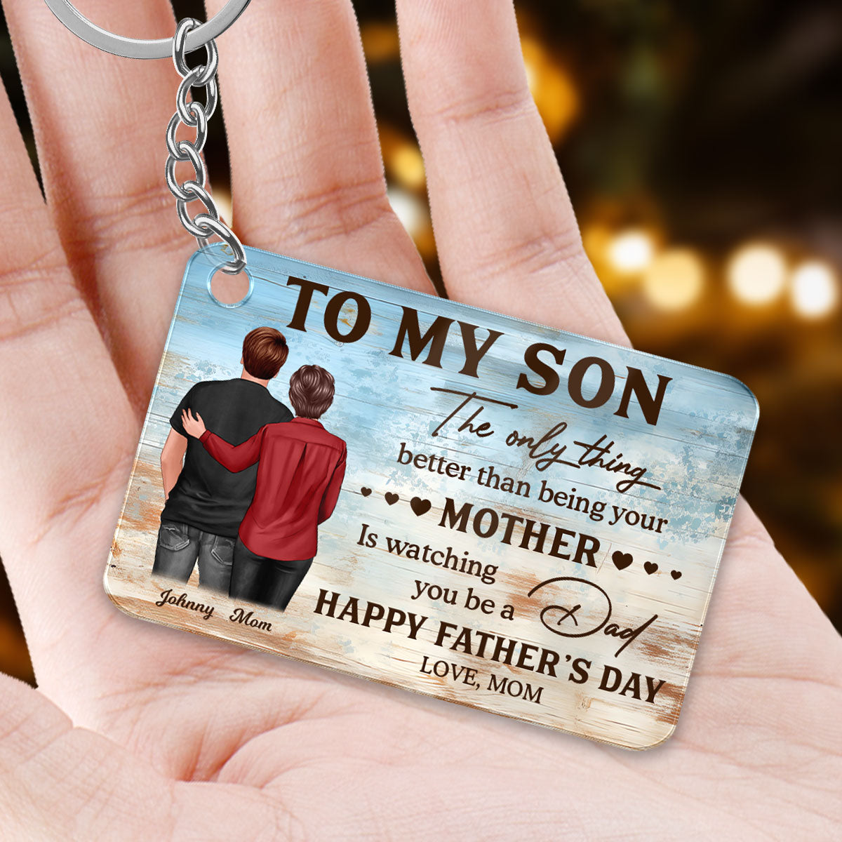 To My Son Happy Father's Day Personalized Acrylic Keychain, Gift For Son