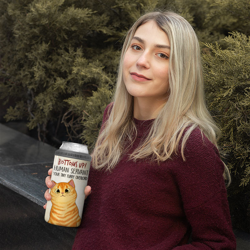 Cheers Human Servant Funny Gift For Cat Lovers Personalized 4 In 1 Can Cooler