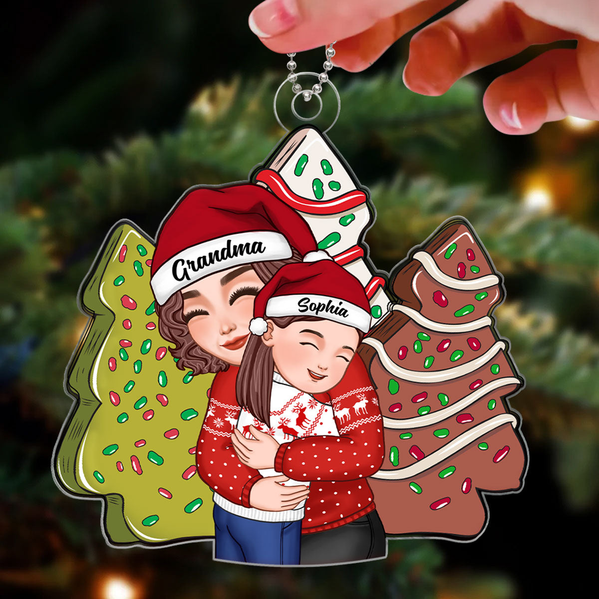 Christmas Tree Cake Grandma Holding Grandkid Personalized Acrylic Ornament