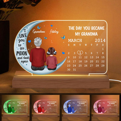 Grandma Grandkid On Blue Moon The Day You Became Birthday Calendar Personalized Custom Shape Acrylic Plaque With LED Night Light