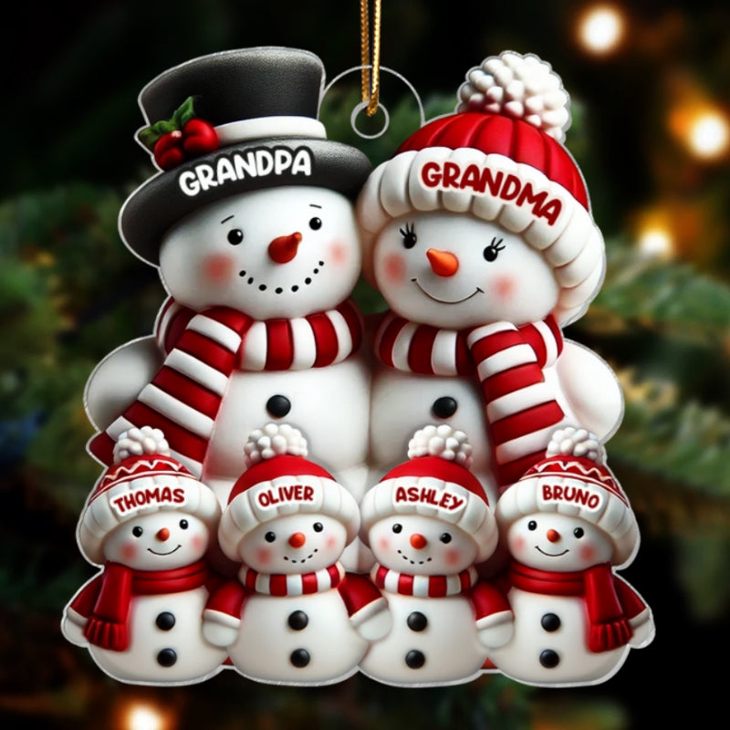3D Effect Cute Snowman Family Christmas Decor - Personalized Acrylic Ornament