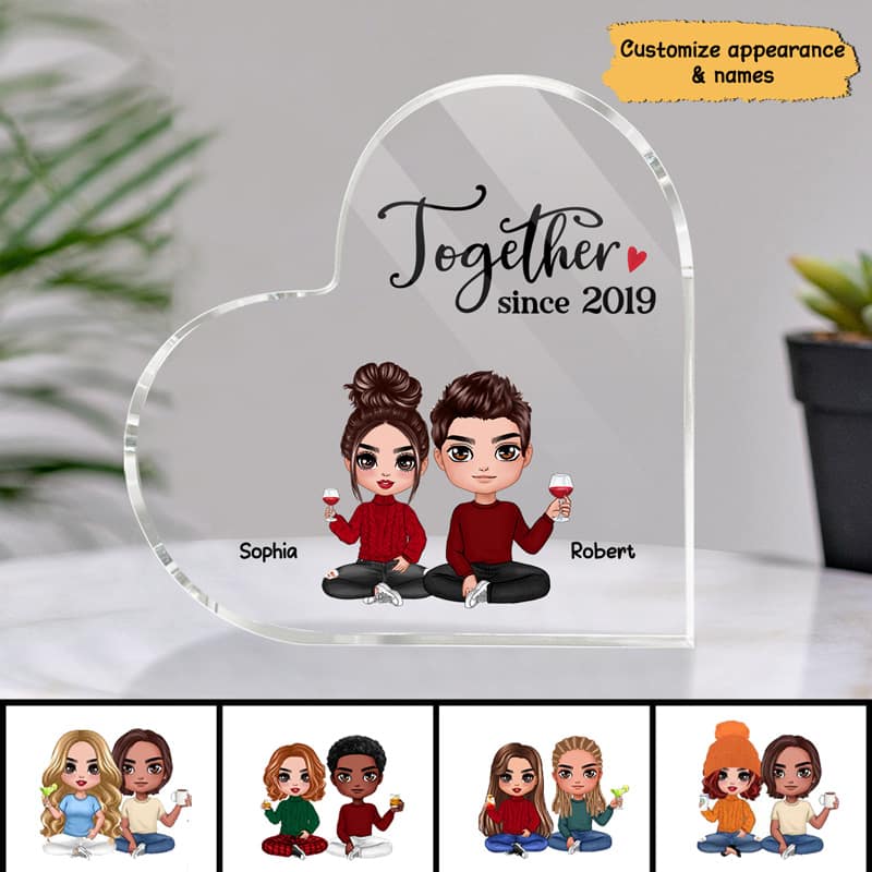 Doll Couple Anniversary Gift Personalized Heart Acrylic Plaque