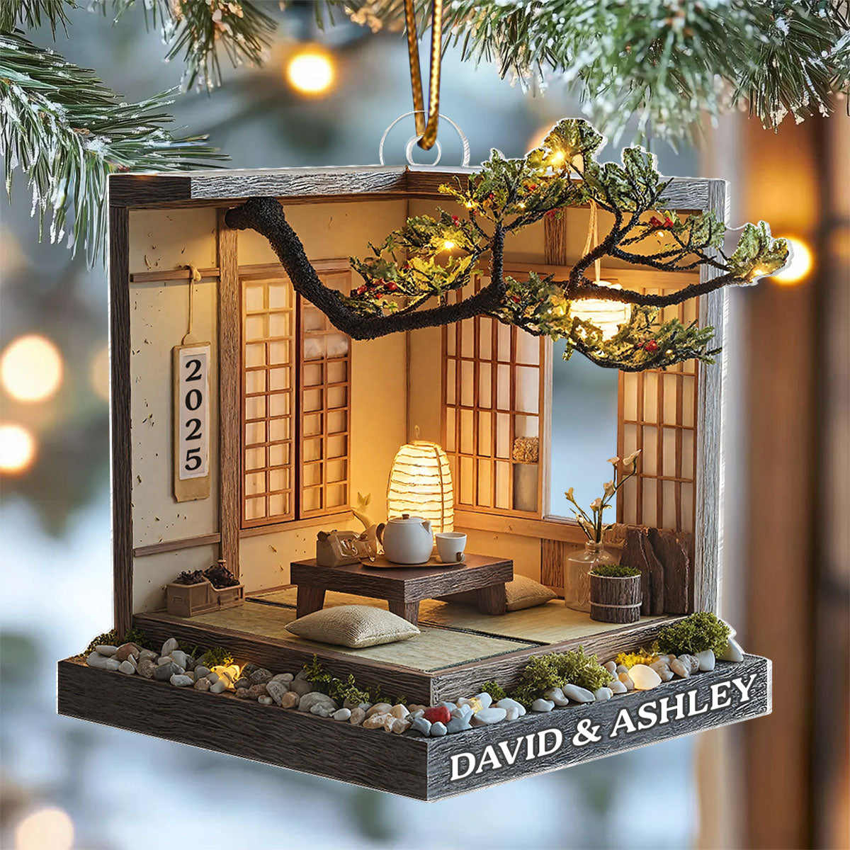 Zen Tea Room Japanese Minimalist Miniature - Personalized Acrylic Ornament - Christmas Gift For Him, For Her, For Couple