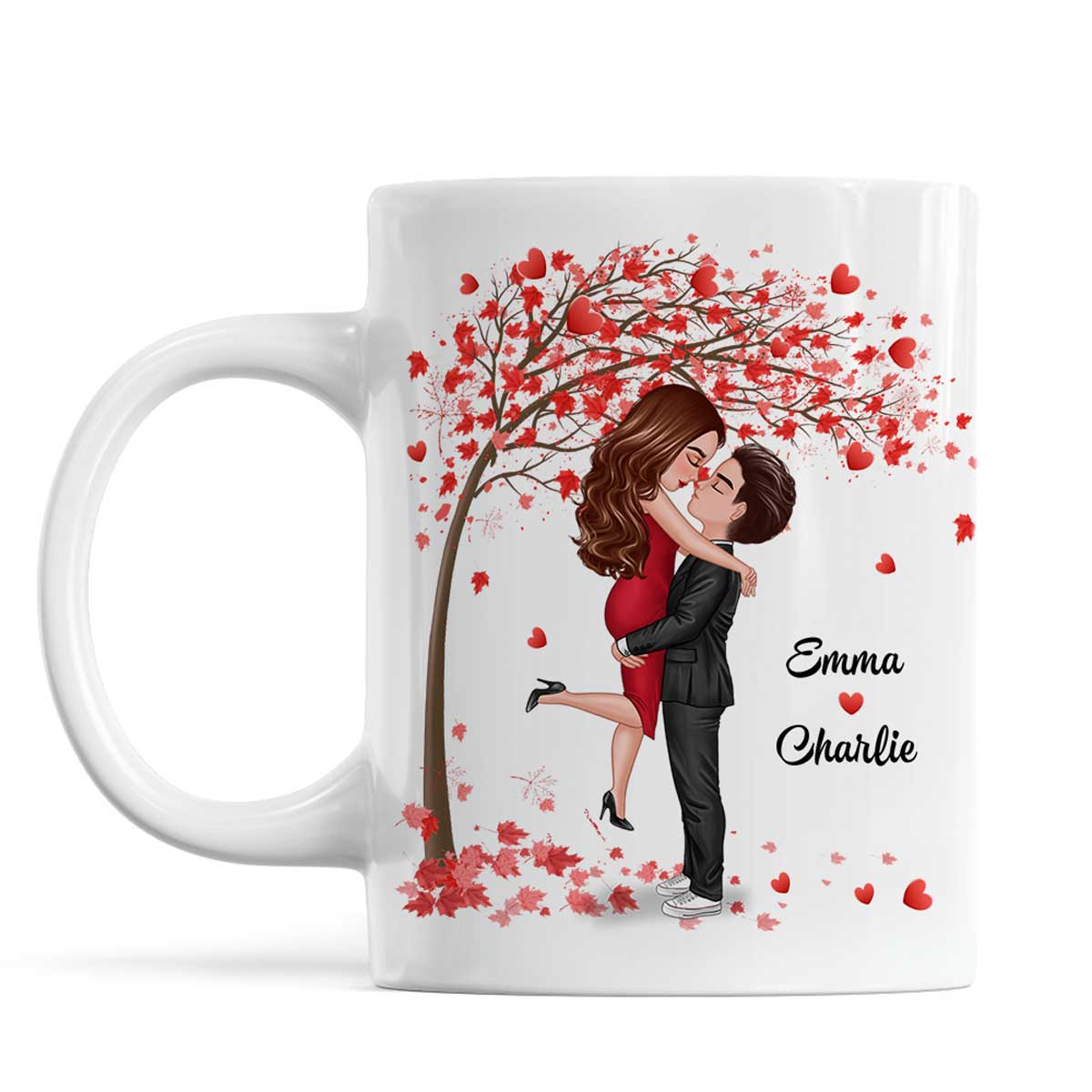 Hugging Doll Couple Under Red Tree  Anniversary Gift For Him For Her Personalized Mug