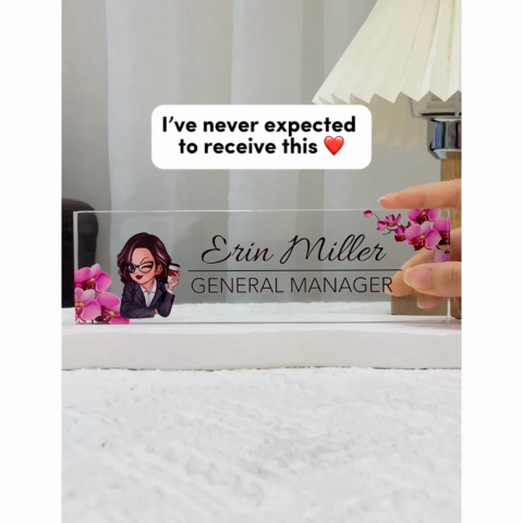 Woman Office Personalized Acrylic Desk Name Plate, Office Desk Decor, Gift For Colleagues, Coworkers