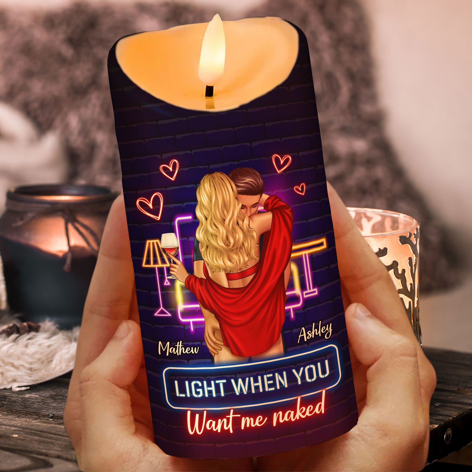 Light When You Want Me Naked Couple Personalized LED Candle