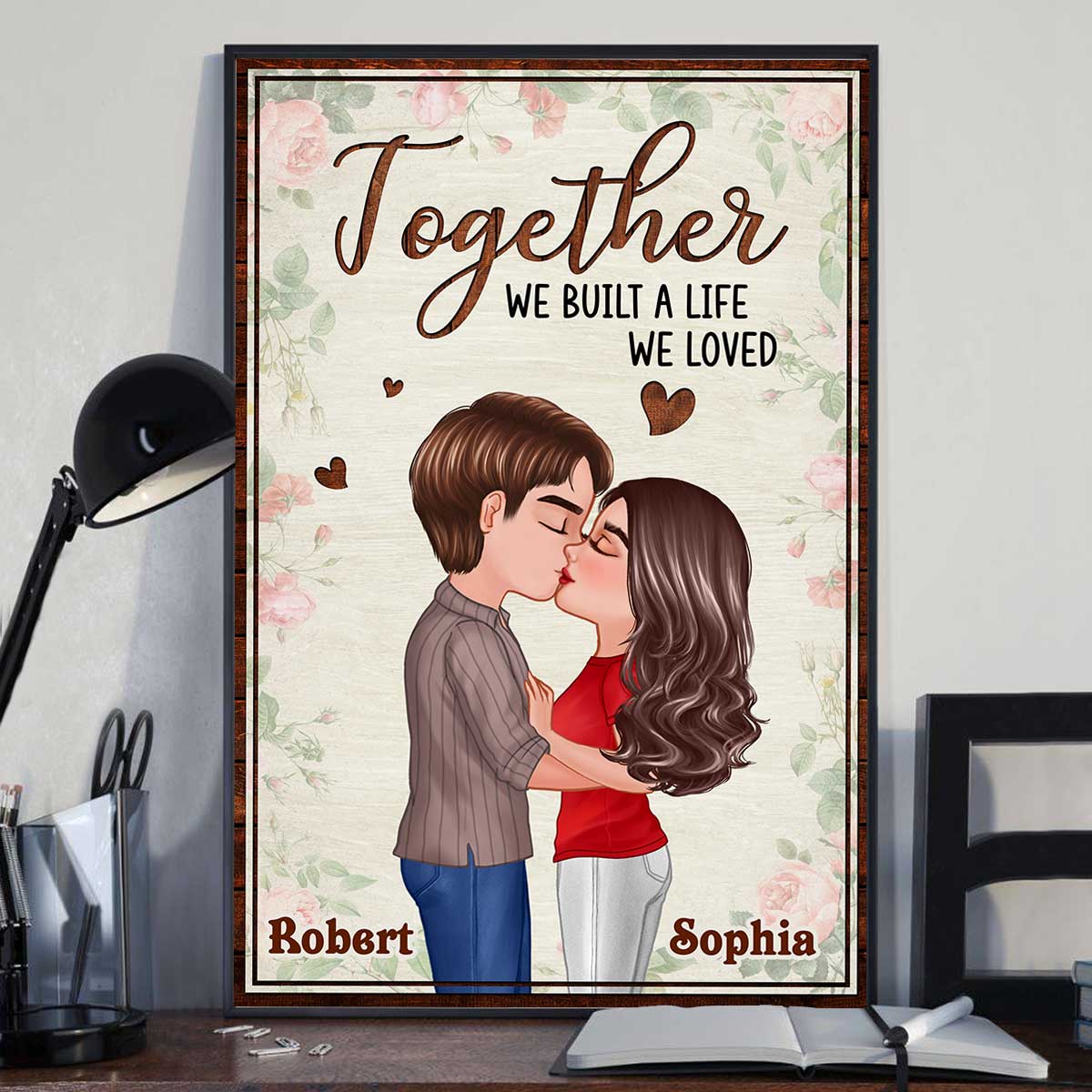 Doll Couple Kissing Together Since Rose Green Personalized Vertical Poster