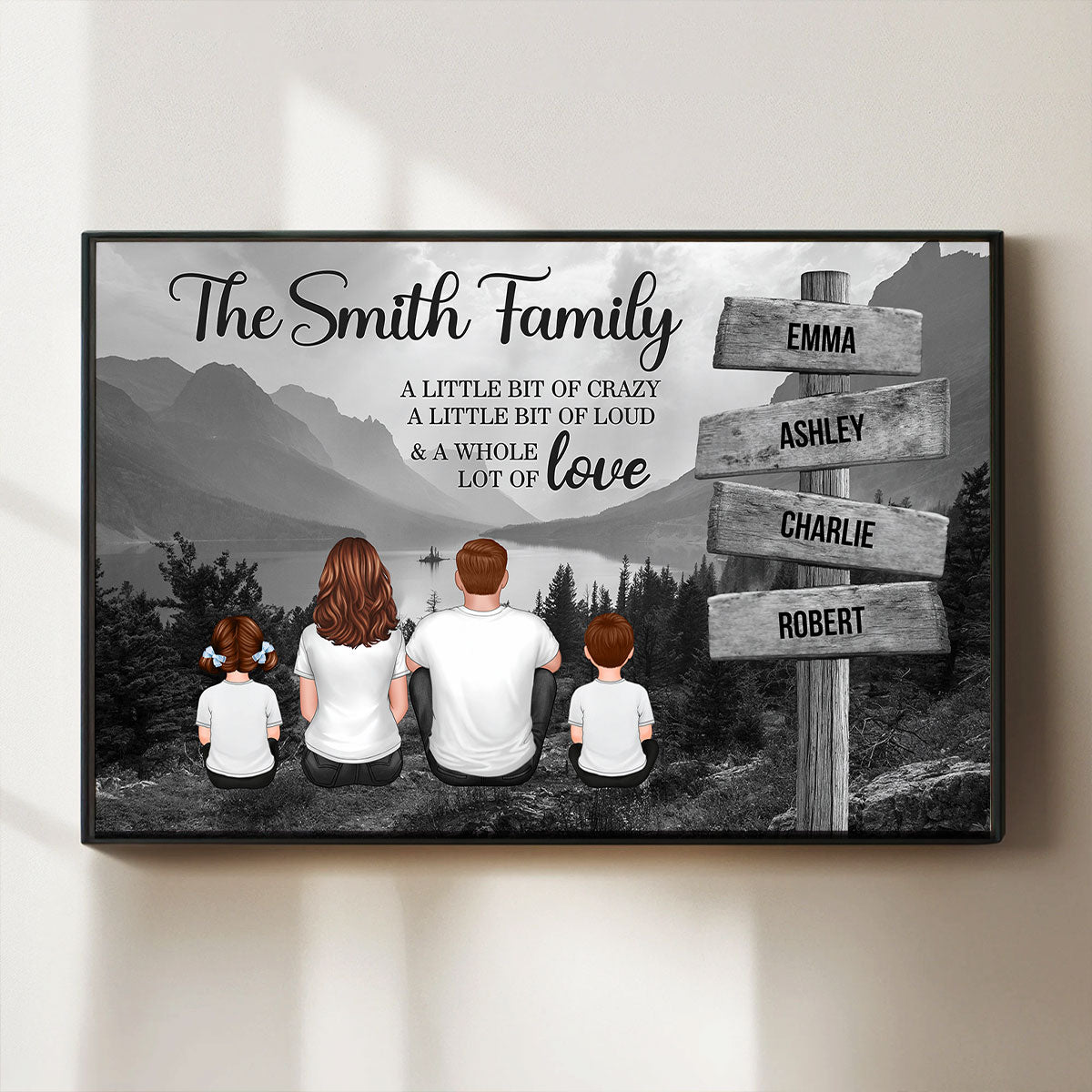 Mountain Range Landscape Family Sitting Back View Personalized Poster