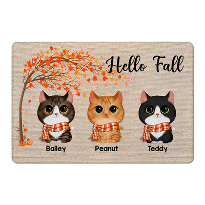 Fall Season Watercolor Cute Cats Under Tree Personalized Doormat