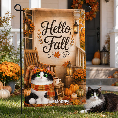 Hello Fall Cats Front Porch - Personalized Garden Flag - Fall Season Decor Gift, Gift For Cat Lovers