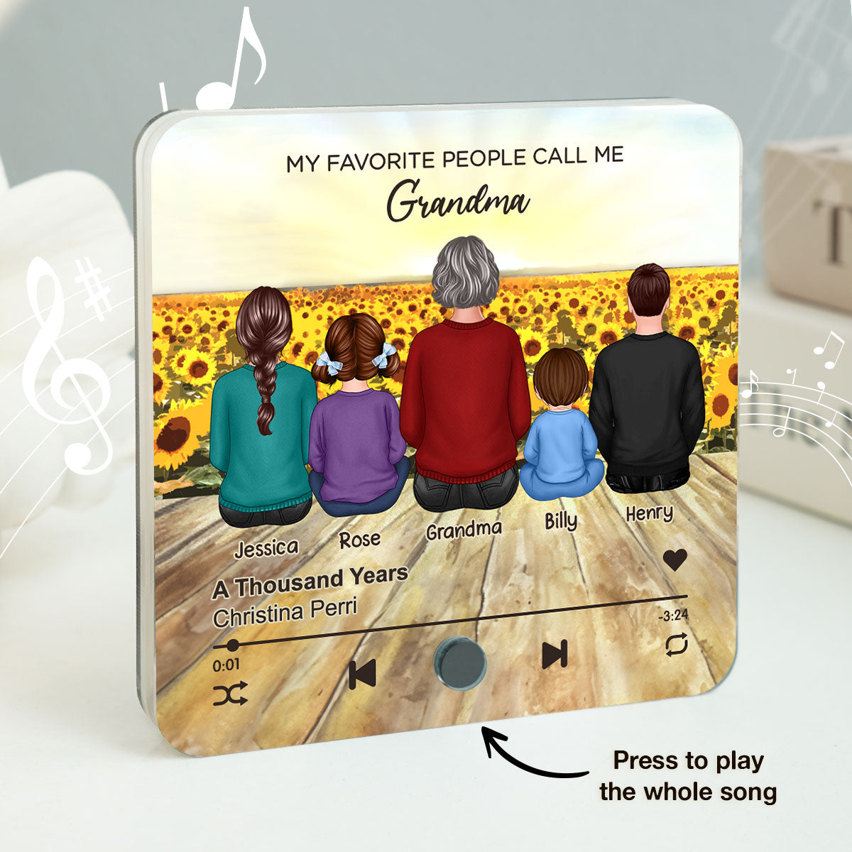 My Favorite People Call Me Nana Sunflower Field Personalized Music Fridge Magnet, Perfect Gift For Nana, Grandma
