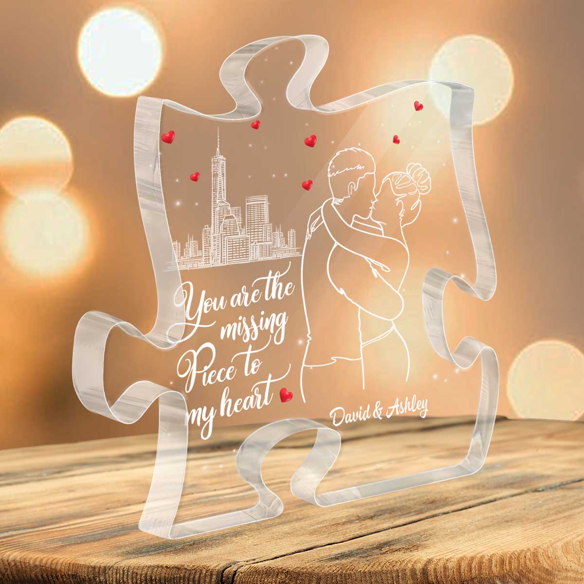 The Missing Piece To My Heart Couple Kissing Outline Personalized Puzzle Acrylic Plaque