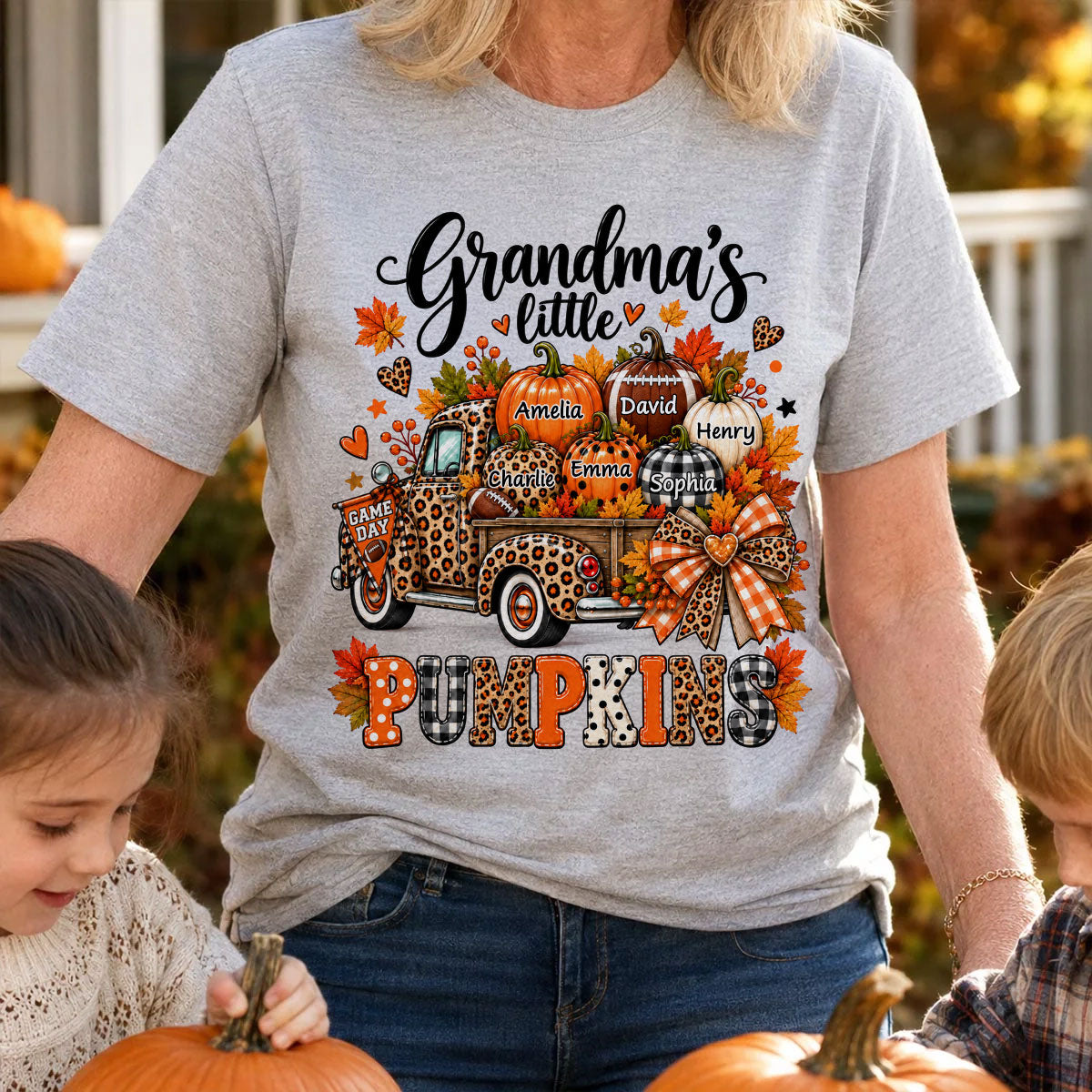 Grandma's Little Pumpkins Game Day - Personalized Shirt - Football Grandma, Football Mom
