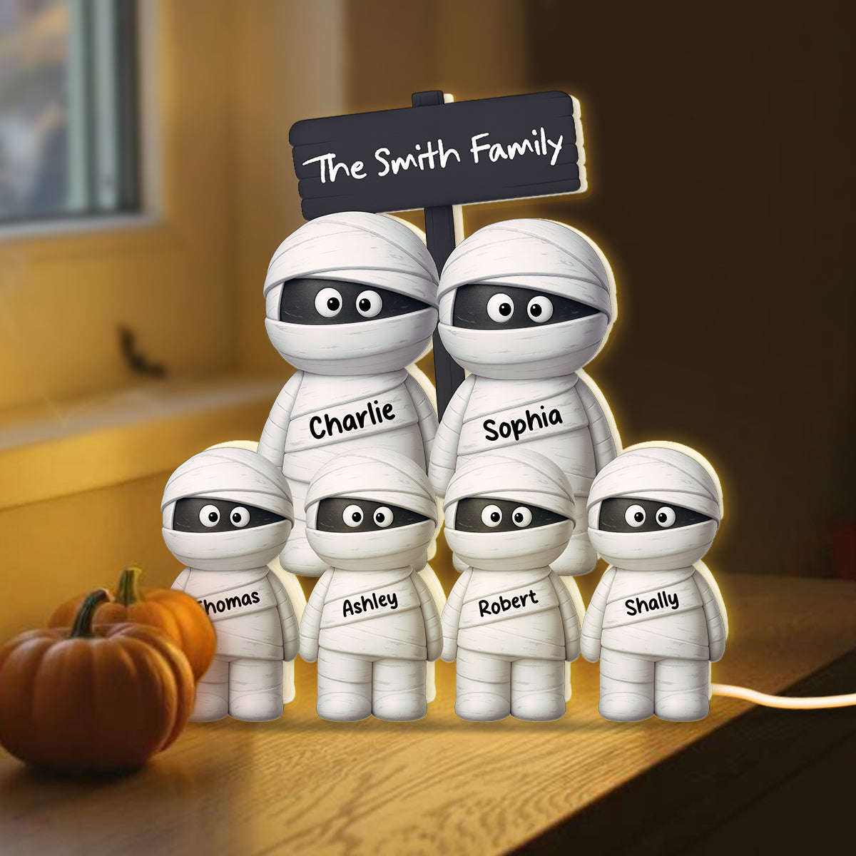 Halloween Cute Funny Mummy Family Personalized LED Light Box, Halloween Home Decoration