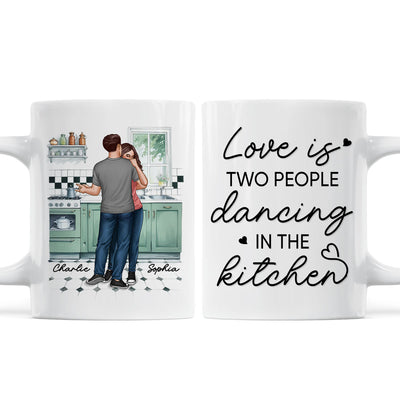 Love Is Two People Dancing In The Kitchen Couple Personalized Mug, Gift For Him, For Her, Boyfriend, Girlfriend, Husband, Wife