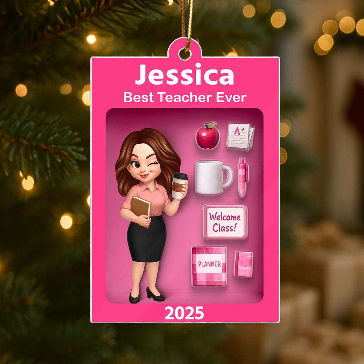 Pretty Teacher In Toy Box 3D Effect - Personalized Acrylic Ornament -Special Christmas Gift For Teacher For Co-workers