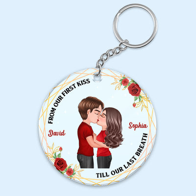 Doll Couple Kissing Roses Frame Personalized Circle Acrylic Keychain