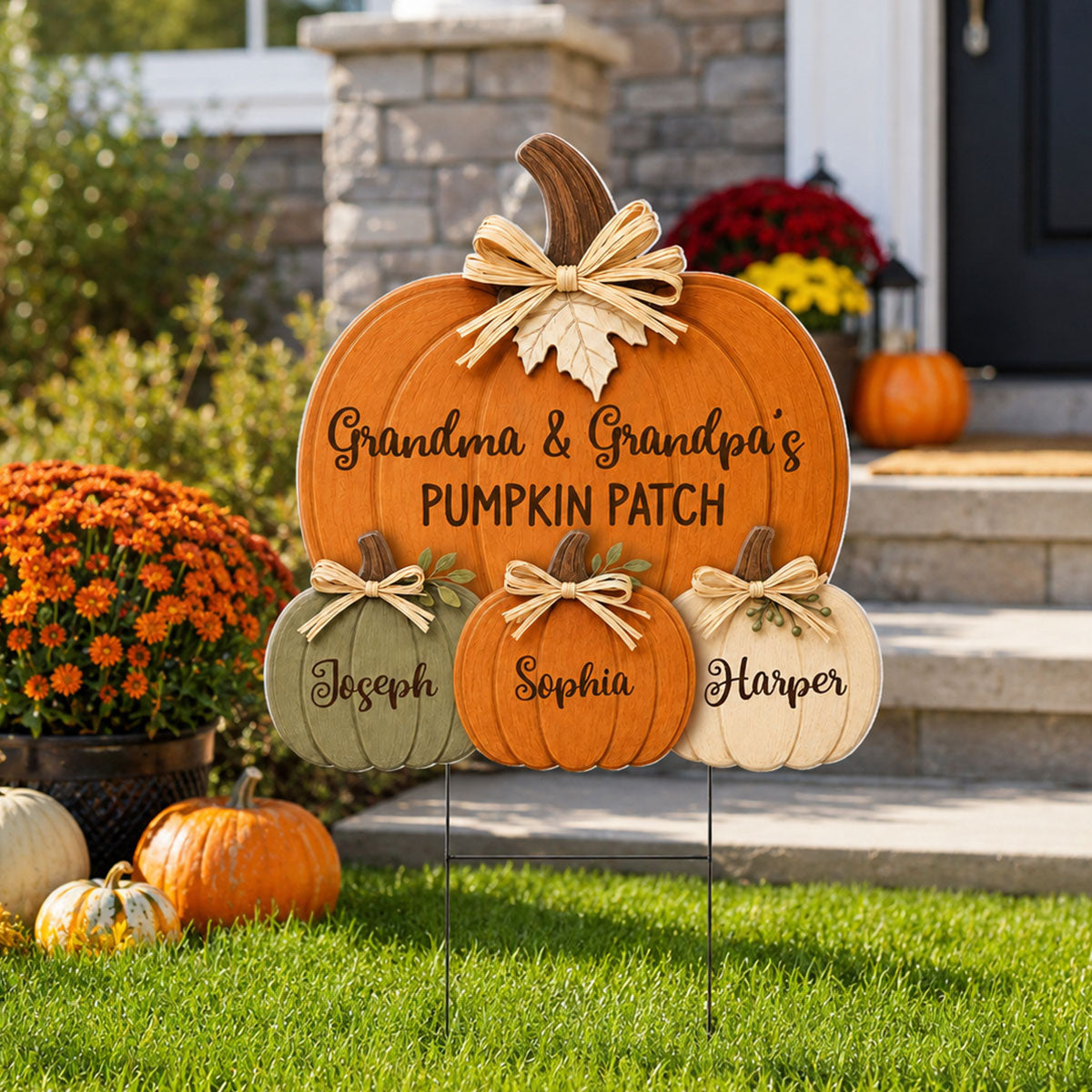 Cozy Rustic Fall Vibe Grandpa Grandma's Pumpkin Patch - Personalized Yard Sign - Fall Decor For Grandparents
