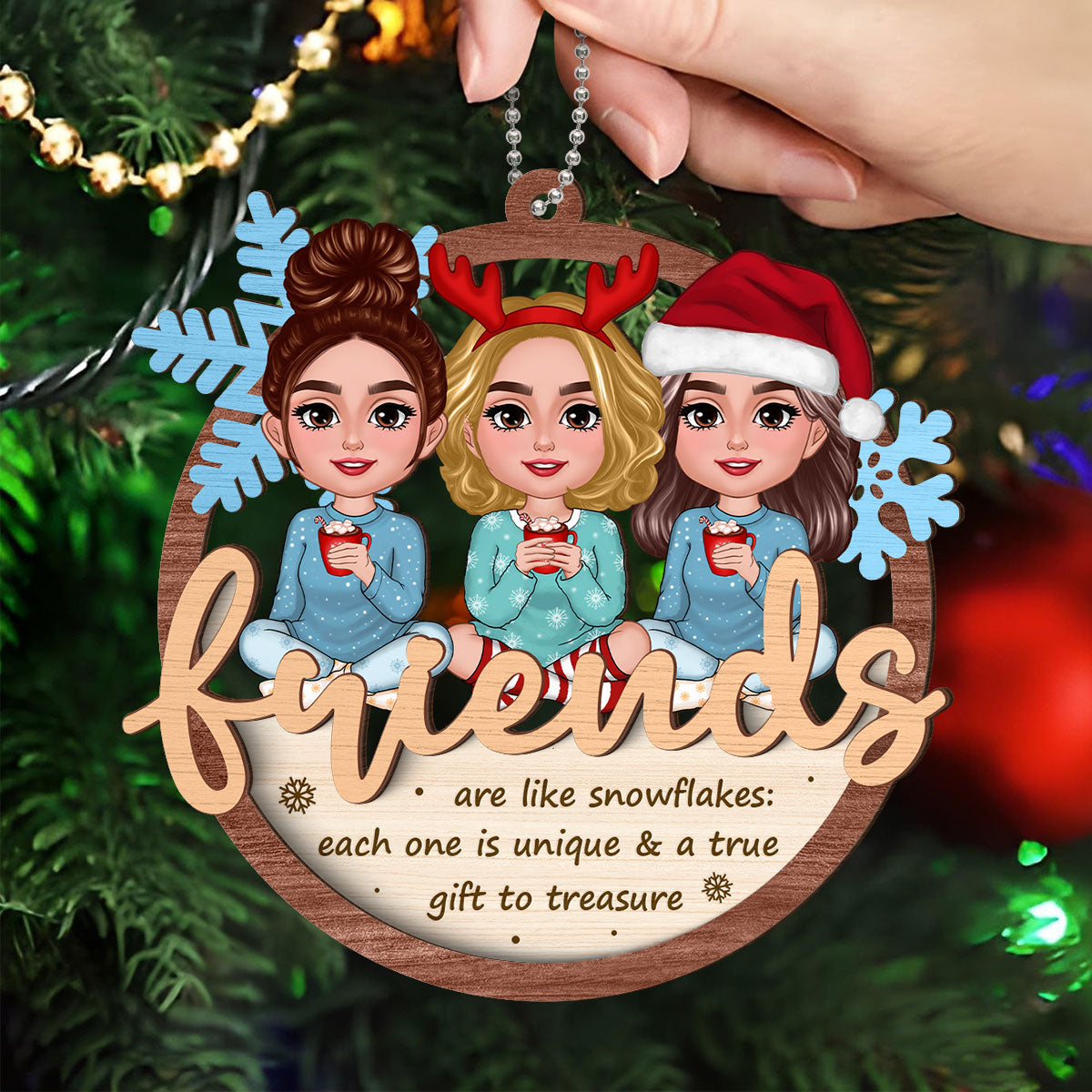 Best Friends Are Snowflake Personalized 2-Layer Wooden Ornament