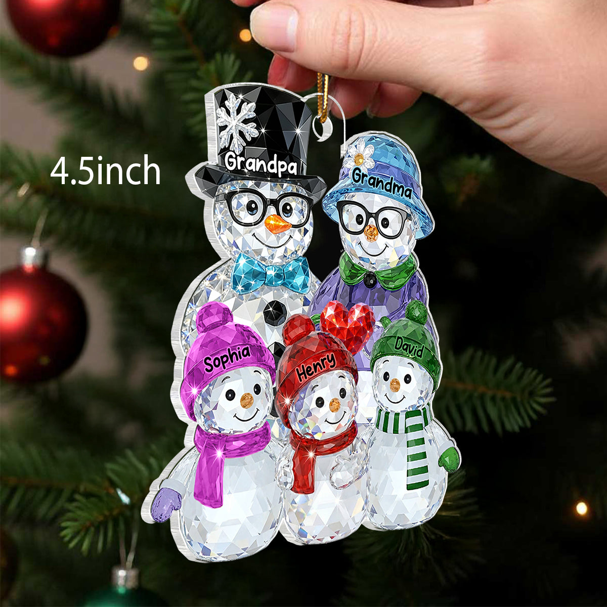 Grandparents And Grankids Snowman Pattern Crystal - Personalized Acrylic Ornament - Heartwarming Christmas Gift For Grandpa, Grandma, Grandparents