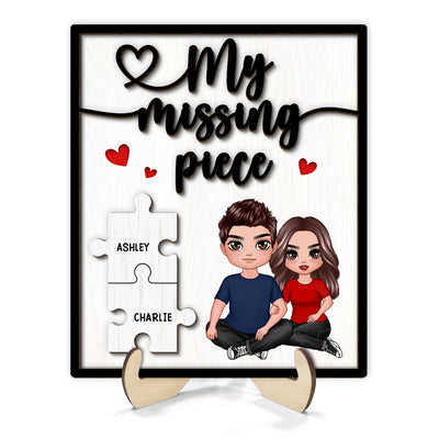 My Missing Piece Embracing Couple Sitting Valentine‘s Day Gift For Her Gift For Him Personalized 2-Layer Wooden Plaque