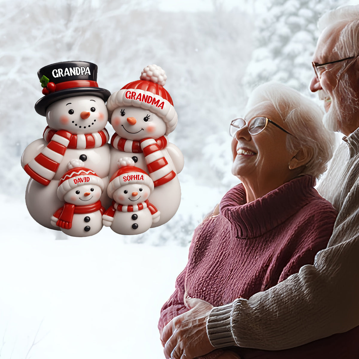 3D Effect Cute Snowman Family Christmas Decor Personalized Decal