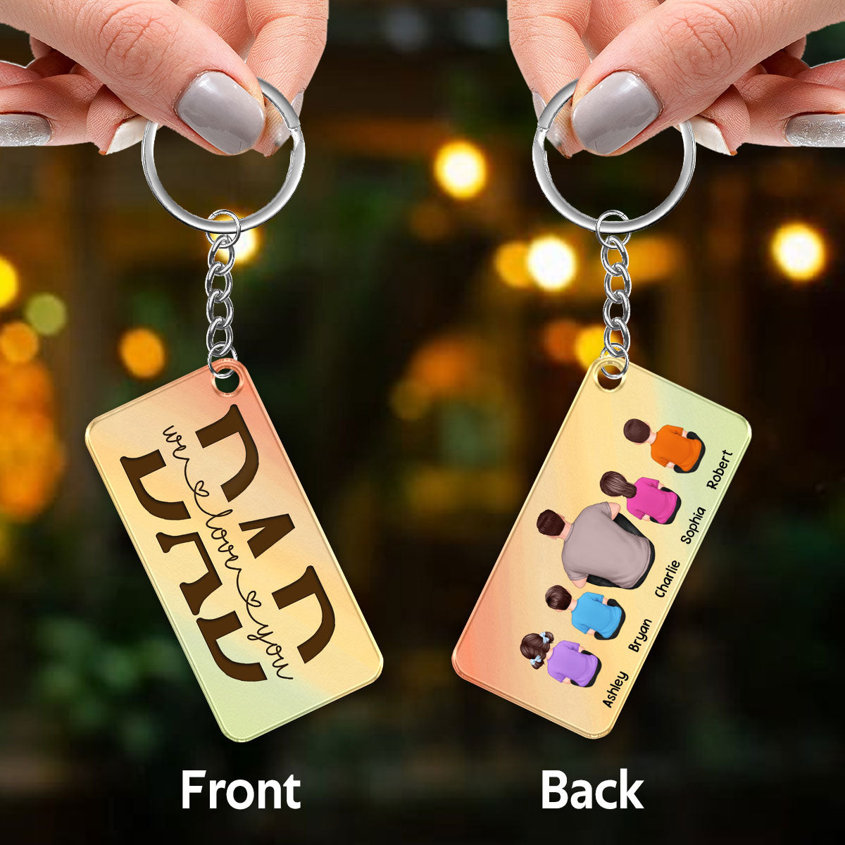 Best Dad Ever Back View Man Kids Dog Cat Personalized Acrylic Keychain