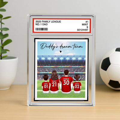 UK AU Football Daddy's Dream Team No. 1 Dad Man & Kids Sitting Trading Card Style - Personalized Acrylic Block Plaque